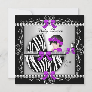 Invitación Fiesta de Bebé Bebé Niña Lindo Cebra Cochecito de 