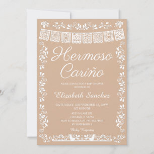 Invitación Fiesta de Bebé Beige Cielito Lindo Hermoso Cariño