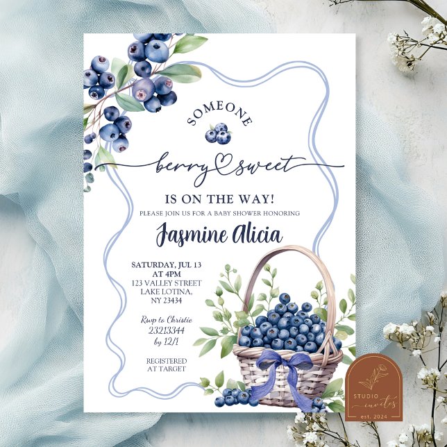 Invitación Fiesta de bebé Blue Bow Coquette Blueberry (Subido por el creador)