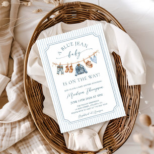 Invitación Fiesta de Bebé Blue Jean Baby con Rayas y Mezclill