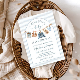 Invitación Fiesta de Bebé Blue Jean Baby con Rayas y Mezclill
