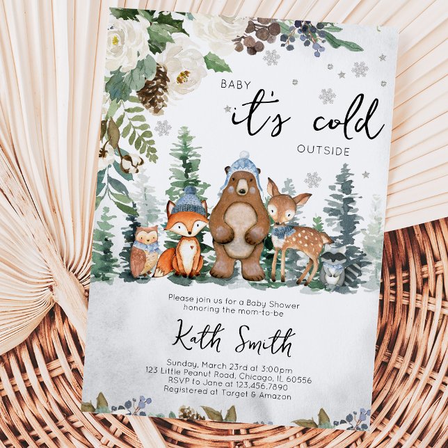 Invitación Fiesta de Bebé Blue Winter Woodland (Subido por el creador)