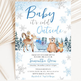 Invitación Fiesta de Bebé Blue Winter Woodland