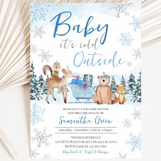 Invitación Fiesta de Bebé Blue Winter Woodland (Subido por el creador)