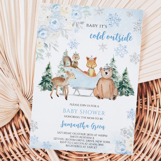 Invitación Fiesta de Bebé Blue Winter Woodland (Subido por el creador)