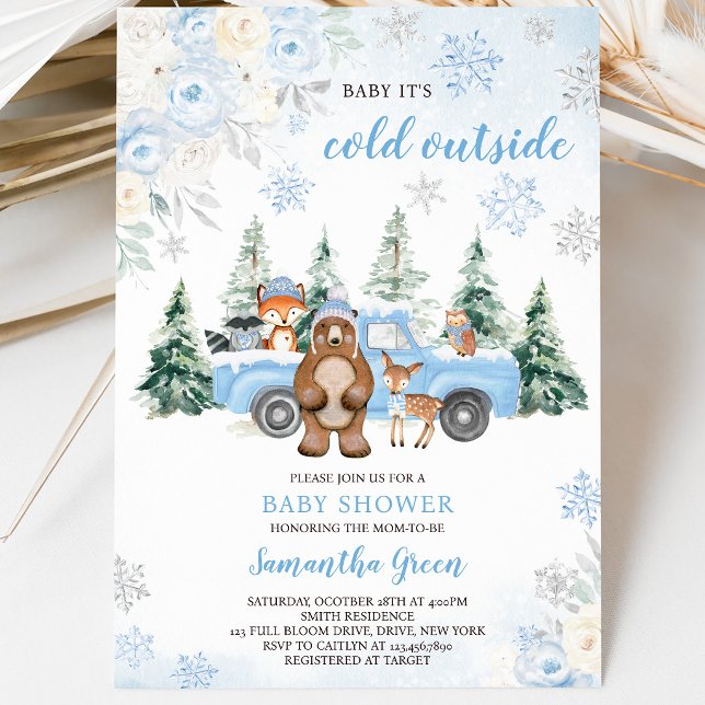 Invitación Fiesta de Bebé Blue Winter Woodland (Subido por el creador)