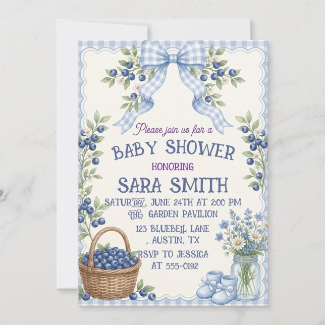 Invitación Fiesta de Bebé Blueberry Patch Baby Sprinkle (Anverso)