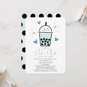 Invitación Fiesta de Bebé Boba Bubble Tea Niño Azul