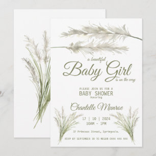 Invitación Fiesta de Bebé Bohemio Moderno con Pasto de Pampas