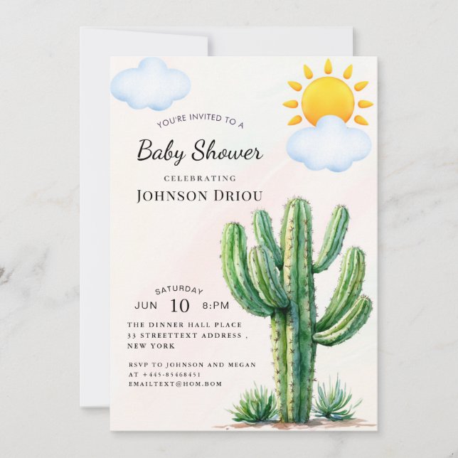 Invitación Fiesta de Bebé Boho Cactus (Anverso)