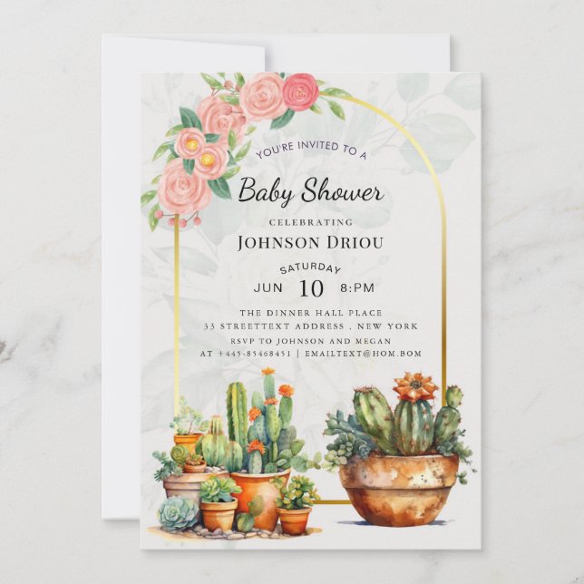 Invitación Fiesta de Bebé Boho Cactus (Anverso)