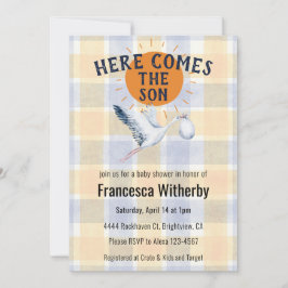 Invitación Fiesta de Bebé Boho Cigüeña Cuadro Acuarela 010 Am