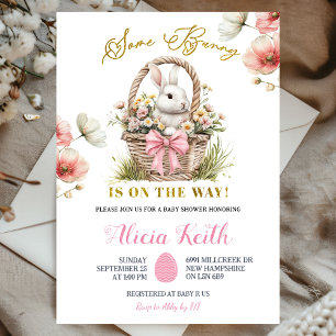 Invitación Fiesta de Bebé Boho Conejo de Pascua con Lazo Rosa