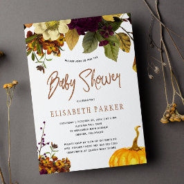 Invitación Fiesta de bebé boho de otoño con calabaza sin dist