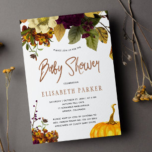 Invitación Fiesta de bebé boho de otoño con calabaza sin dist