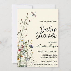 Invitación Fiesta de Bebé Boho Flor de Libélula