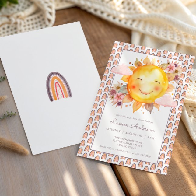 Invitación Fiesta de Bebé Boho Floral Arcoíris Naranja Rosa S (Subido por el creador)