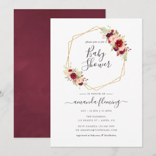 Invitación Fiesta de Bebé Boho Geométrica con Marsala y Rubor