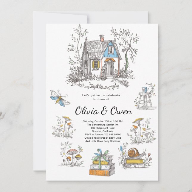 Invitación Fiesta de Bebé Bosque de Hongos (Anverso)