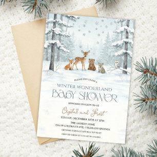 Invitación Fiesta de Bebé Bosque Encantado de Invierno Animal