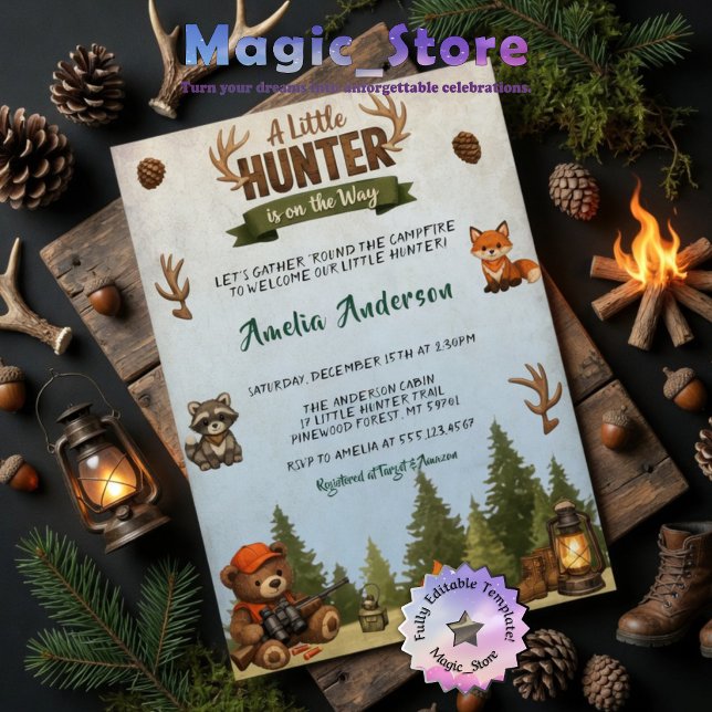 Invitación Fiesta de Bebé Bosque Forestal Cazador Pequeño Rús (Subido por el creador)