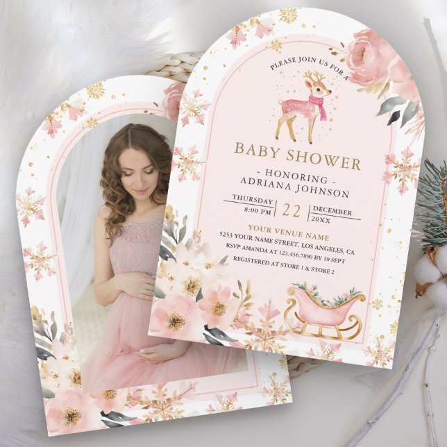 Invitación Fiesta de Bebé Bosque Invernal Ciervo Rosa (Subido por el creador)