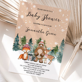 Invitación Fiesta de Bebé Bosque Invernal Neutro en Género