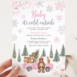 Invitación Fiesta de Bebé Bosque Invernal Rosa