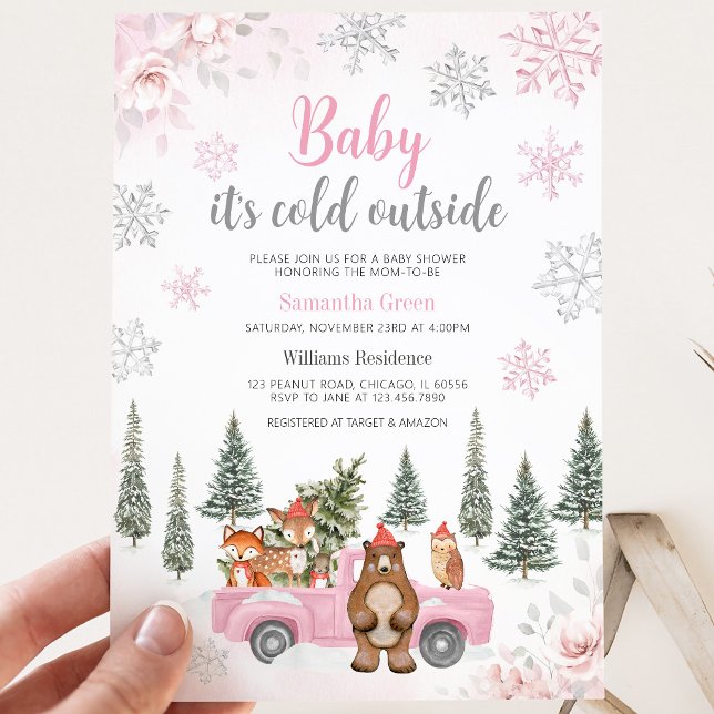 Invitación Fiesta de Bebé Bosque Invernal Rosa (Subido por el creador)