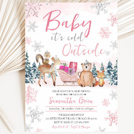 Invitación Fiesta de Bebé Bosque Invernal Rosa