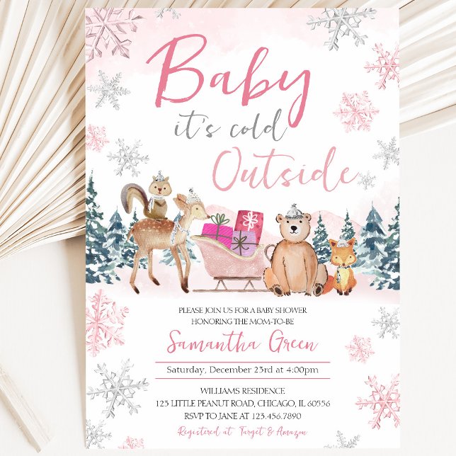 Invitación Fiesta de Bebé Bosque Invernal Rosa (Subido por el creador)