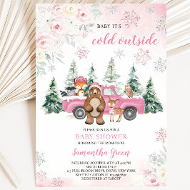 Invitación Fiesta de Bebé Bosque Invernal Rosa