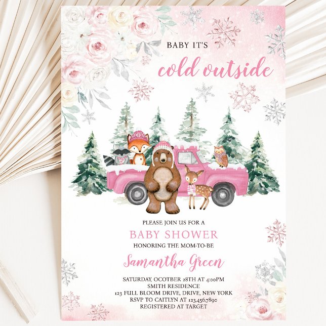 Invitación Fiesta de Bebé Bosque Invernal Rosa (Subido por el creador)