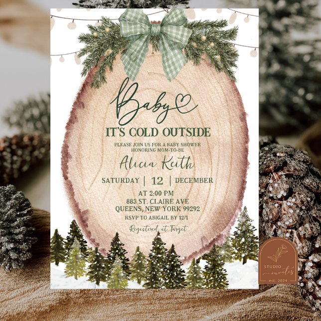 Invitación Fiesta de Bebé Bosque Invernal Rústico Coquette Ve (Subido por el creador)