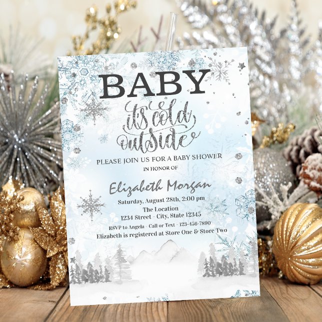 Invitación Fiesta de Bebé Bosque Montaña Copos de Nieve (Subido por el creador)
