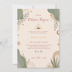 Invitación Fiesta de Bebé Botánico Verde Sage Boho de Cuento