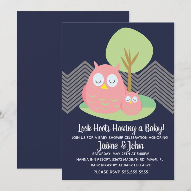 Invitación Fiesta de Bebé Búho Moderno (Anverso / Reverso)