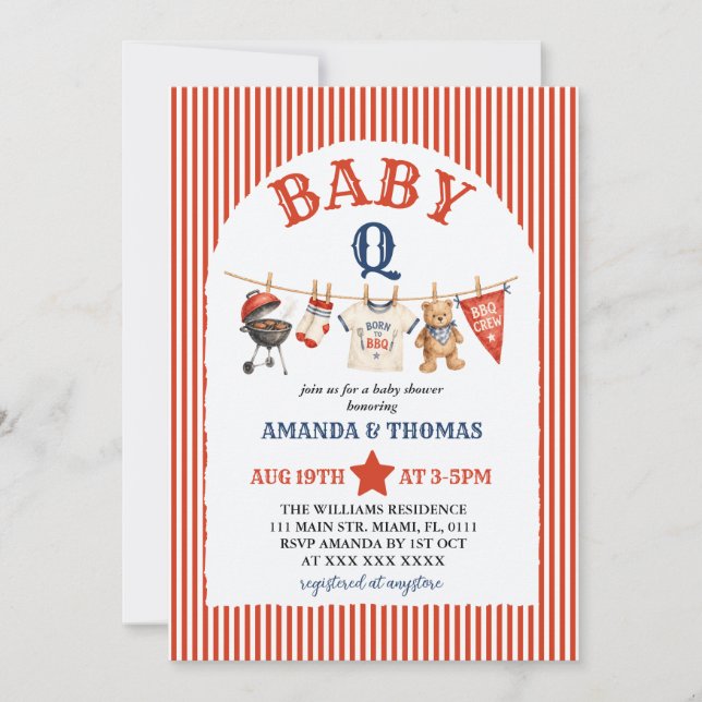 Invitación Fiesta de Bebé Burger Baby-Q Bear (Anverso)