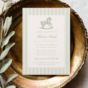 Invitación Fiesta de Bebé Caballo de Madera Vintage Neutro Pr