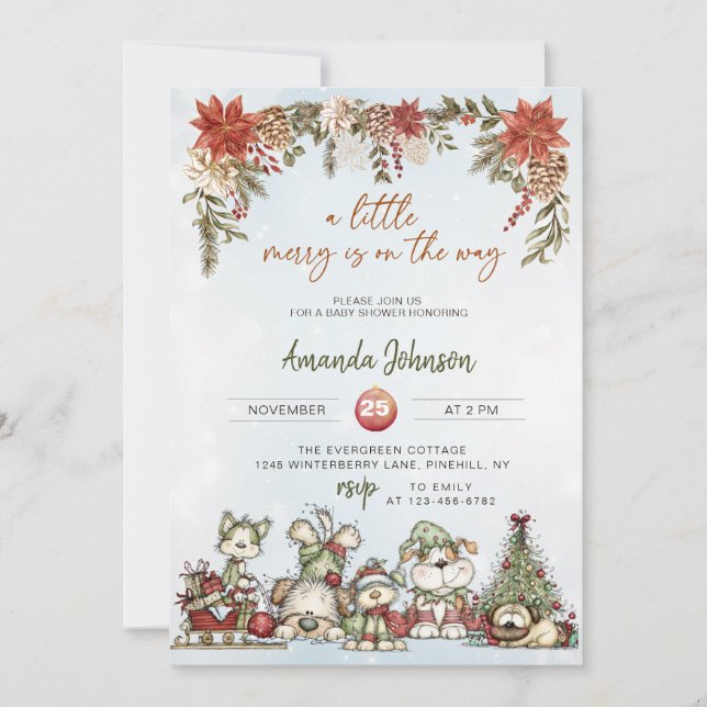 Invitación Fiesta de Bebé Cachorro Alegre de Invierno (Anverso)