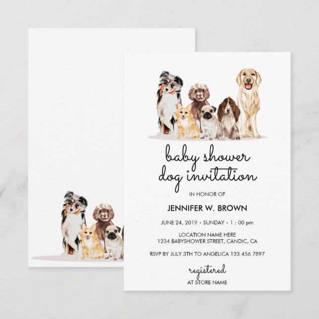Invitación Fiesta de Bebé Cachorros de Perro Adorables (Anverso / Reverso)
