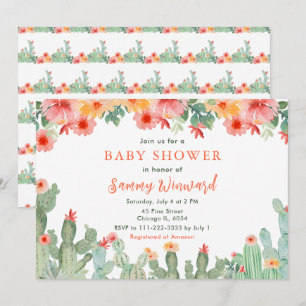 Invitación Fiesta de Bebé Cactus Floral Boho