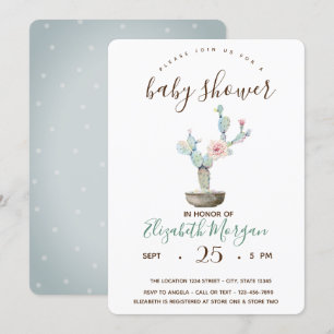 Invitación Fiesta de Bebé Cactus Suculentas Lunares