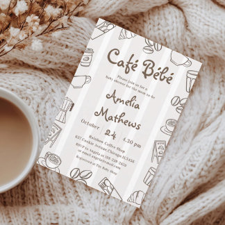 Invitación Fiesta de Bebé Café Bebe con Rayas Marrones