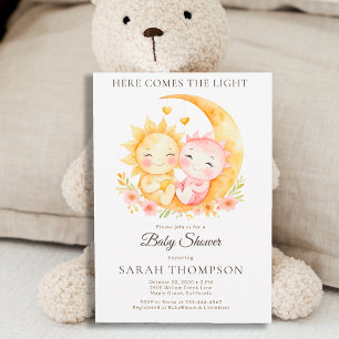 Invitación Fiesta de Bebé Celestial con Sol y Luna Neutral