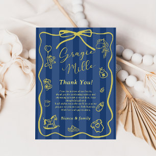 Invitación Fiesta de Bebé Ciao con Rayas Azules de Tema Itali