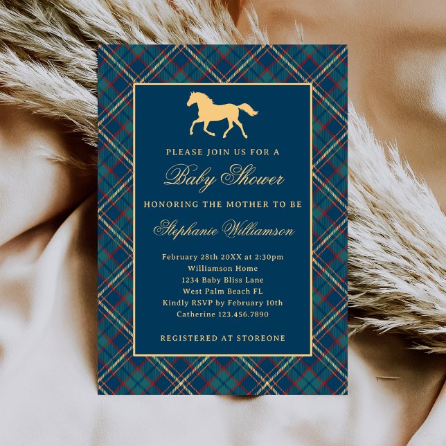 Invitación Fiesta de Bebé Clásica Preppy de Cuadros Azules Ec (Subido por el creador)