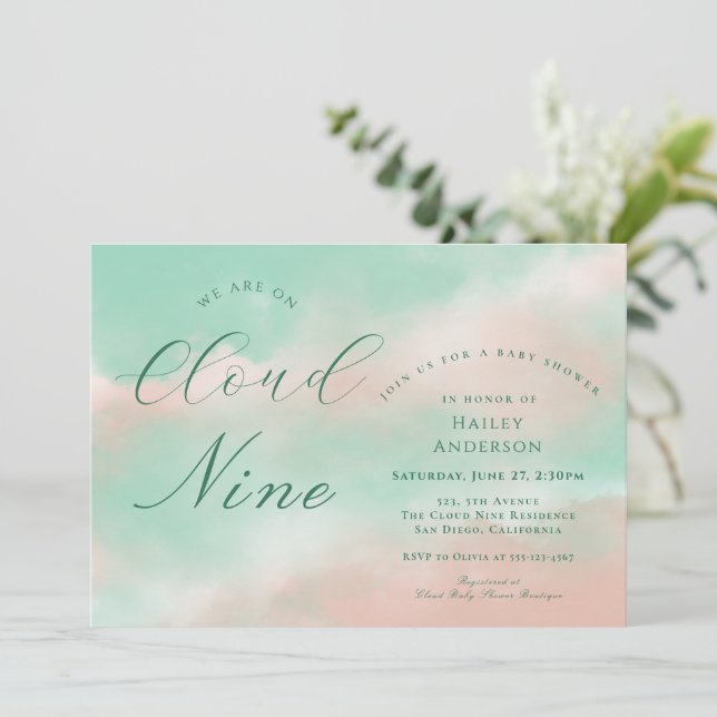 Invitación Fiesta de Bebé Cloud Nine Moderna y Elegante (Anverso de pie)