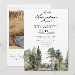 Invitación Fiesta de Bebé Código QR de Foto del Lago Forestal