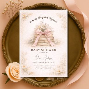 Invitación Fiesta de Bebé Comienza Nuevo Capítulo con Lazo Ro
